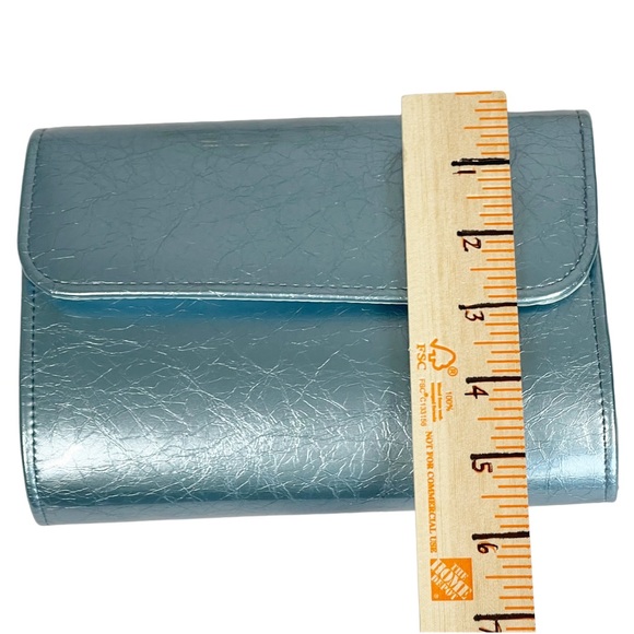 Shimmer Blue Hard Case Patent Leather Prom Evening Clutch Shoulder Bag NWOT - Picture 8 of 8